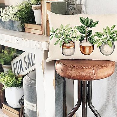 Boho Greenery Lumbar Pillow Covers, Farmhouse Outdoor Cushion