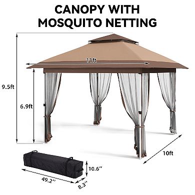 Outdoor Gazebo with Mosquito Netting, Pop-Up Canopy Tent for Patio Backyard, 2-Tiered Vented Top