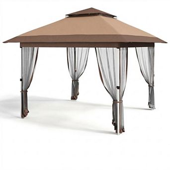 Outdoor Gazebo with Mosquito Netting, Pop-Up Canopy Tent for Patio Backyard, 2 tier d Vented Top