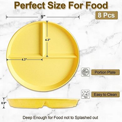 Great Ambitions 8-Pack Adult Divided Plates: Portion Control, Microwave Safe, Unbreakable