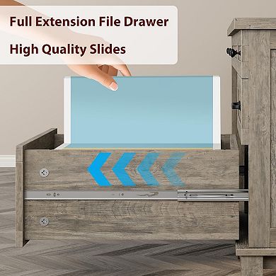 4-Drawer Executive Writing Desk with Charging Station, Wood Office Table Sturdy Workstation