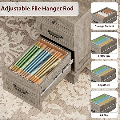 4-Drawer Executive Writing Desk with Charging Station, Wood Office Table Sturdy Workstation