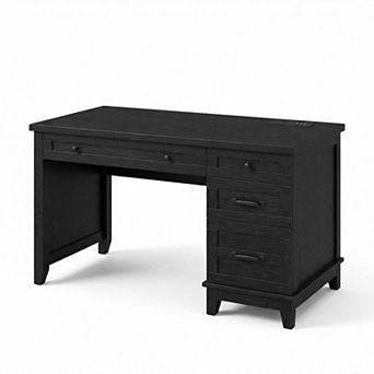 4-Drawer Executive Writing Desk with Charging Station, Wood Office Table Sturdy Workstation
