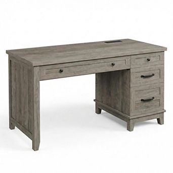 4-Drawer Executive Writing Desk with Charging Station, Wood Office Table Sturdy Workstation