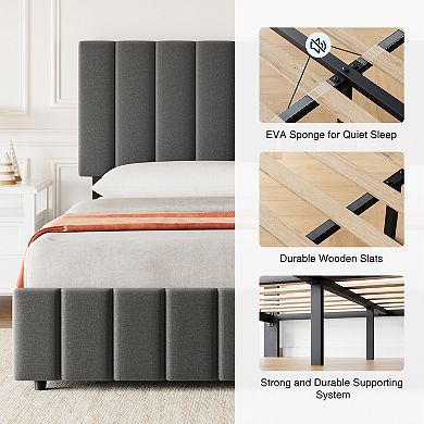 Bed Frame Linen Upholstered Platform Bed with Storage Drawers, Adjustable Height, Easy Assembly