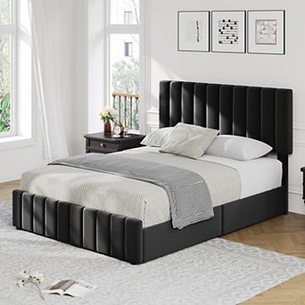 Bed Frame Linen Upholstered Platform Bed with Storage Drawers, Adjustable Height, Easy Assembly