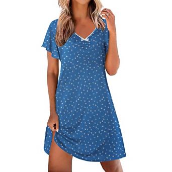 Ekouaer Nightgowns for Women Short Sleeve Night Gown Comfy Sleep Shirt Soft Sleep Dress Pleated