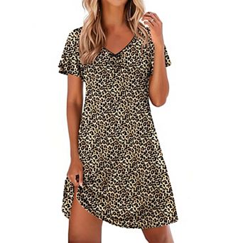 Ekouaer Nightgowns for Women Short Sleeve Night Gown Comfy Sleep Shirt Soft Sleep Dress Pleated