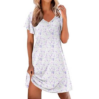 Ekouaer Nightgowns for Women Short Sleeve Night Gown Comfy Sleep Shirt Soft Sleep Dress Pleated