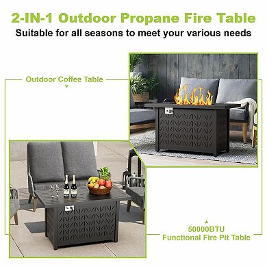 43 Inch Rectangular Propane Fire Pit Table for Outdoor Patio 50,000 BTU Gas Firepit with Lid