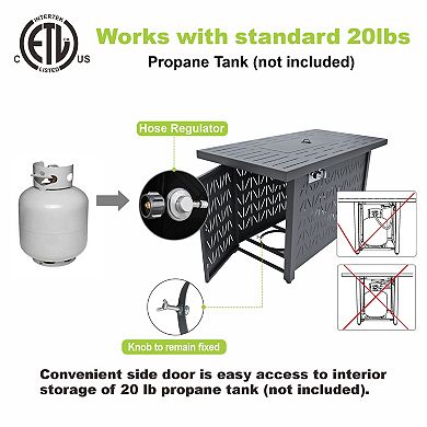 43 Inch Rectangular Propane Fire Pit Table for Outdoor Patio 50,000 BTU Gas Firepit with Lid