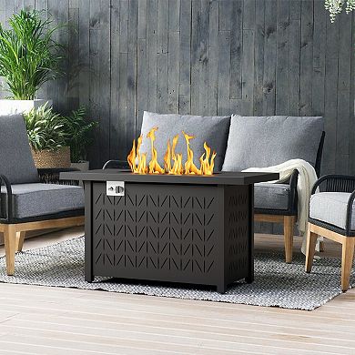 43 Inch Rectangular Propane Fire Pit Table for Outdoor Patio 50,000 BTU Gas Firepit with Lid