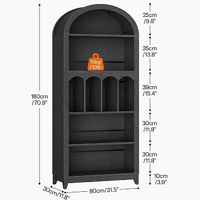 5-Shelf Arched Bookshelf for Books, Decor, and Storage