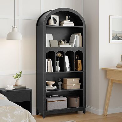 5-Shelf Arched Bookshelf for Books, Decor, and Storage