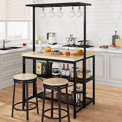 Kitchen Island, 3 Tier Microwave Stand Oven Shelf with Storage, Stationary Storage Island