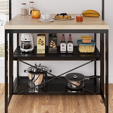 Kitchen Island, 3 Tier Microwave Stand Oven Shelf with Storage, Stationary Storage Island