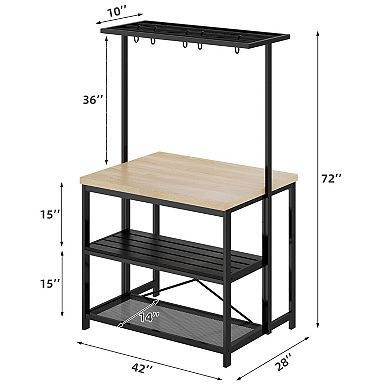 Kitchen Island, 3 Tier Microwave Stand Oven Shelf with Storage, Stationary Storage Island