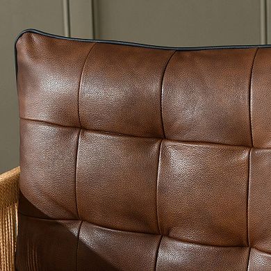 Top-grain Genuine Leather Accent Chair With Jute Rope Wrapped Arms