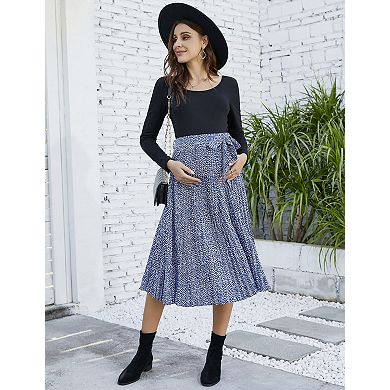 Women's Maternity High Waist Adjustable Belt Pleated Skirt