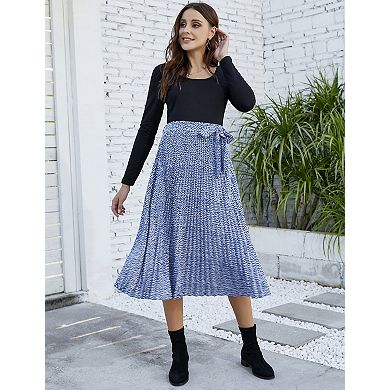 Women's Maternity High Waist Adjustable Belt Pleated Skirt