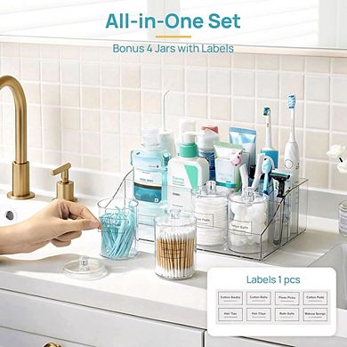 Great Ambitions 5-Pack Bathroom Organizer: Tray & 4 Jars for Vanity Storage