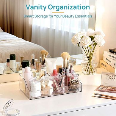 Great Ambitions 5-Pack Bathroom Organizer: Tray & 4 Jars for Vanity Storage