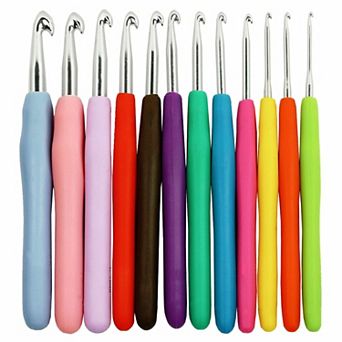 12 pc Soft Handle Crochet Hooks Set Aluminum Needles for Knitting and Weaving