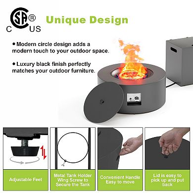 30" Round Propane Fire Pit Table - 50K BTU with Lid, Rocks Tank Storage and Cover