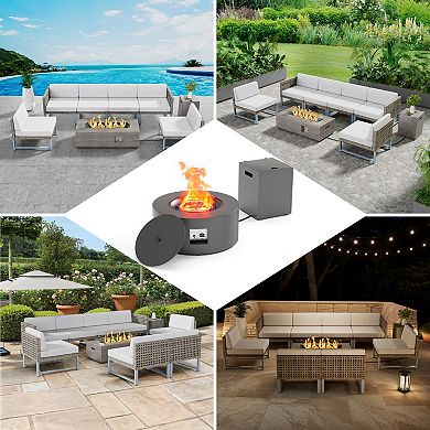 30" Round Propane Fire Pit Table - 50K BTU with Lid, Rocks Tank Storage and Cover