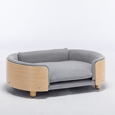 IFMALL Elevated Pet Sofa Bed with Wood Legs and Plush Velvet Cushion