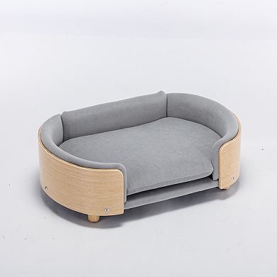 IFMALL Elevated Pet Sofa Bed with Wood Legs and Plush Velvet Cushion