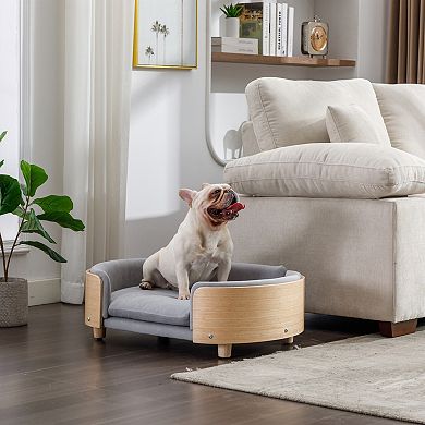 IFMALL Elevated Pet Sofa Bed with Wood Legs and Plush Velvet Cushion