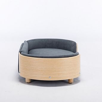 IFMALL Elevated Pet Sofa Bed with Wood Legs and Plush Velvet Cushion