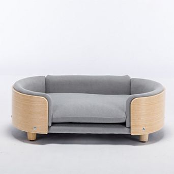 IFMALL Elevated Pet Sofa Bed with Wood Legs and Plush Velvet Cushion