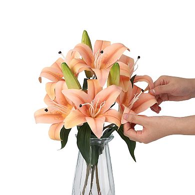 Artificial Lily Arrangement, Real Touch Tiger Lily Floral Floral Centerpiece for Home Decor Indoor