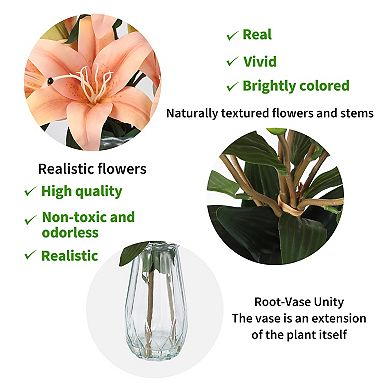 Artificial Lily Arrangement, Real Touch Tiger Lily Floral Floral Centerpiece for Home Decor Indoor