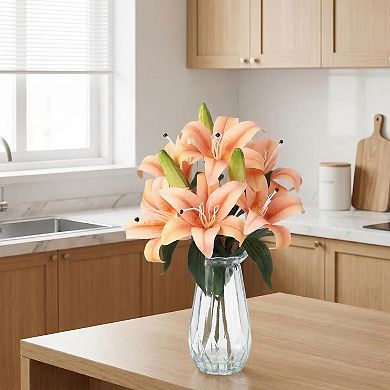 Artificial Lily Arrangement, Real Touch Tiger Lily Floral Floral Centerpiece for Home Decor Indoor