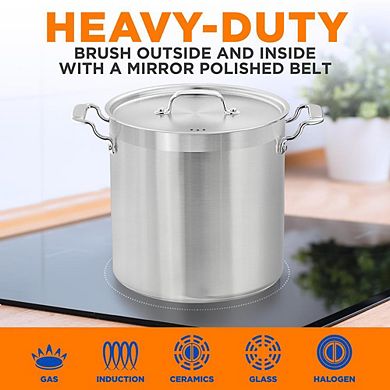NutriChef 24 Qt Stainless Steel Stockpot Heavy Duty Induction, Lid Included