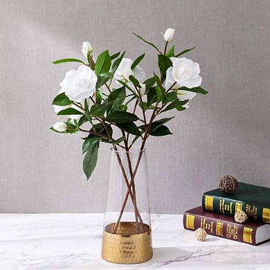 Ornamental Glass Vase With Hammered Gold Base Accent