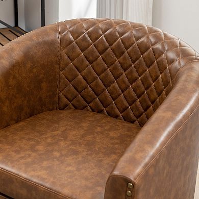 Tufted Faux Leather Small Barrel Club Chair Set of 2