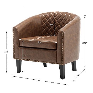 Tufted Faux Leather Small Barrel Club Chair Set of 2