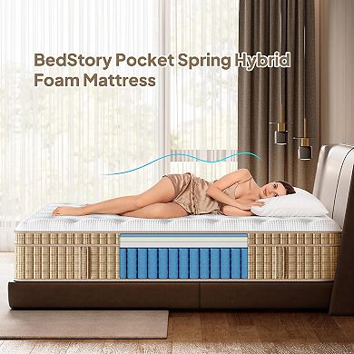 Mattress 14 Inch Hotel Collection Hybrid Extra Lumbar Shoulder Support Fiberglass-Free
