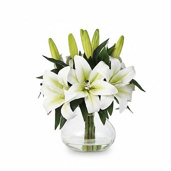 Realistic Silk Tiger Lily Stems with Glass Vase​ Set of 6 Lifelike 13-Inch Artificial Flowers