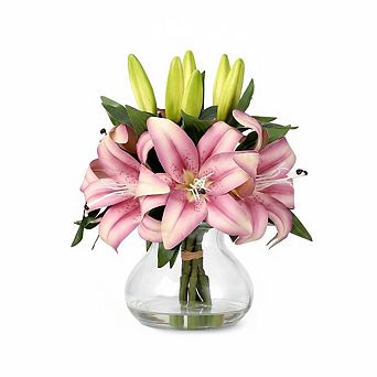 Realistic Silk Tiger Lily Stems with Glass Vase​ Set of 6 Lifelike 13-Inch Artificial Flowers