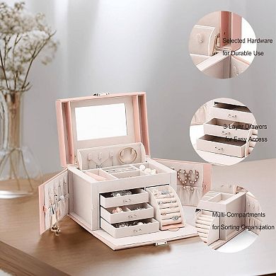 Luxury PU Leather Jewelry Box with Automatic Necklace Compartment