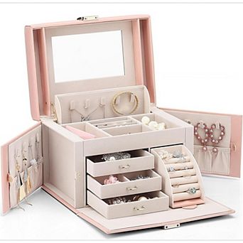 Luxury PU Leather Jewelry Box with Automatic Necklace Compartment