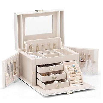 Luxury PU Leather Jewelry Box with Automatic Necklace Compartment