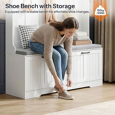 Hall Tree Entryway Bench with Shoe Cabinet, 9 Hooks, Open Shelves