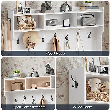 Hall Tree Entryway Bench with Shoe Cabinet, 9 Hooks, Open Shelves