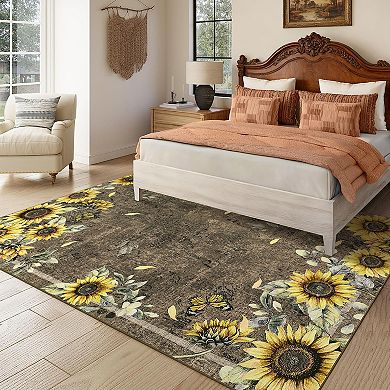 Modern Floral Area Rug Non Slip Foldable Ultra Thin Non Shedding Floor Cover for Bedroom Playroom